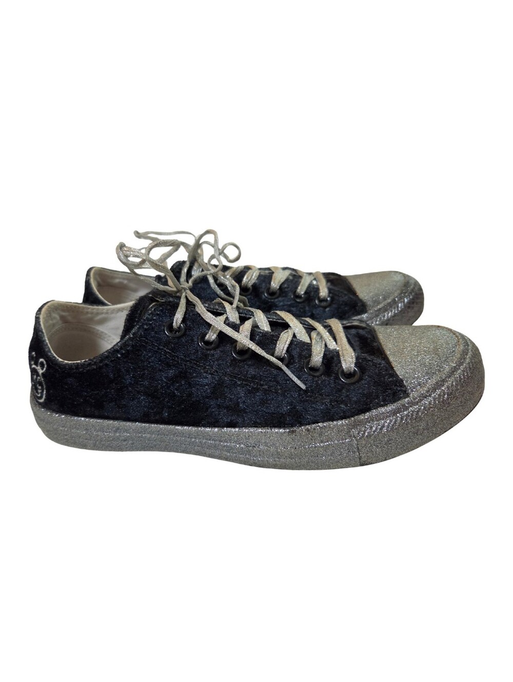 Converse x Miley Cyrus Low Top Shoes Womens 7 Black Velvet Silver Glitter Y2K